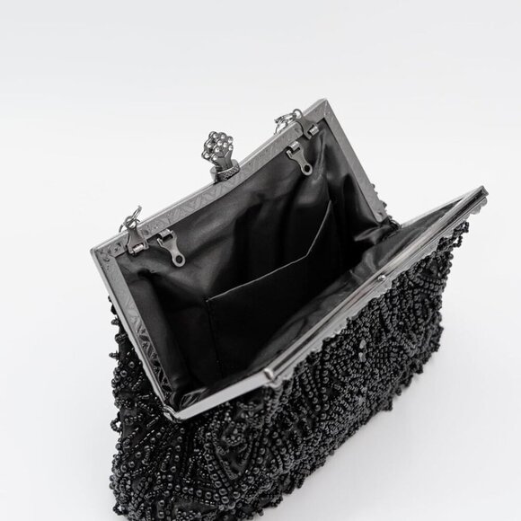 Vintage floral leaf beads sequins evening bag Elegant Clutch for Women for Bride - Picture 5 of 8